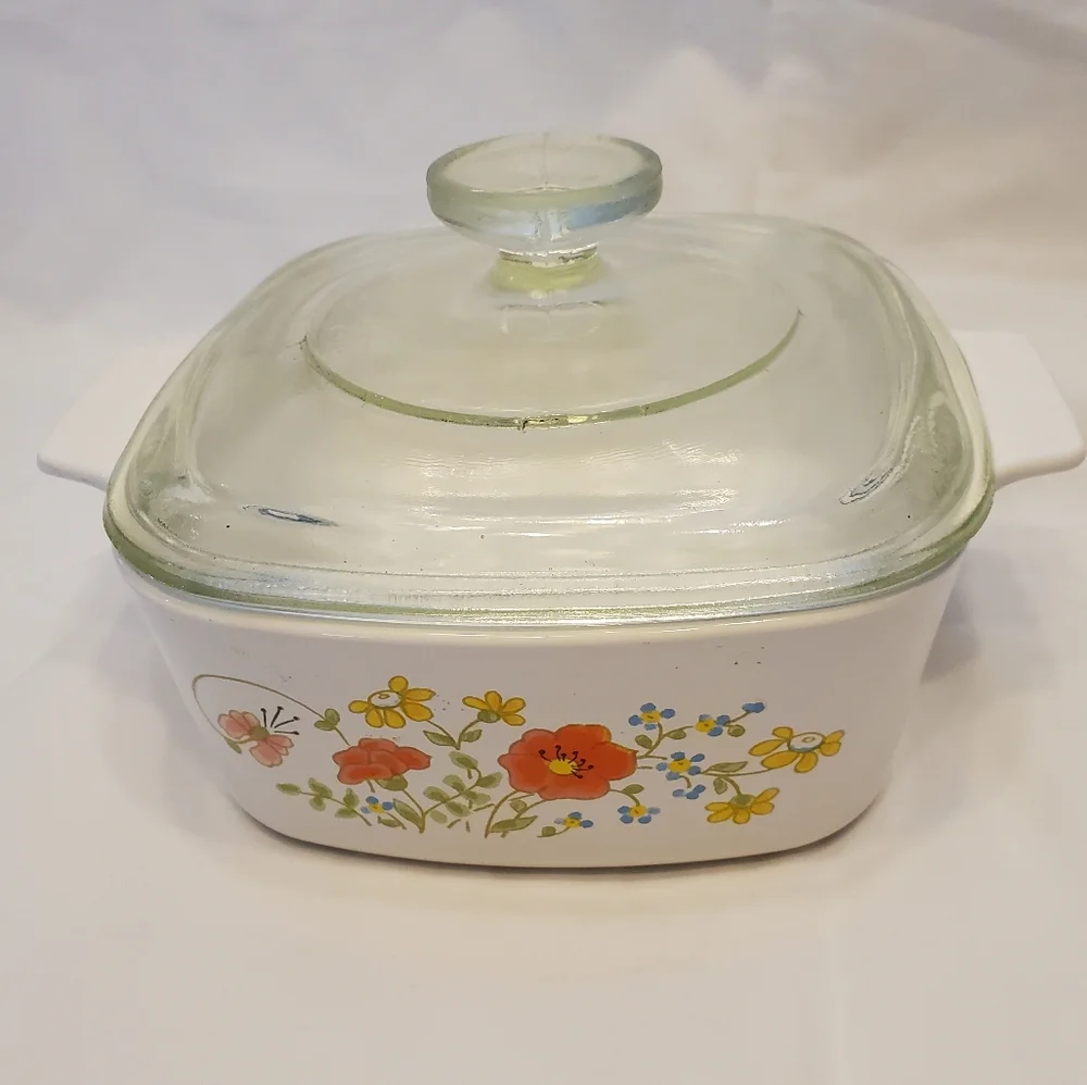 Corning Ware Vintage Wildflower Poppy A-1-1/2-B 1-1/2 Qt Baking Dish With P-7-C